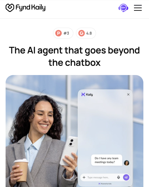 Kaily AI website preview showcasing conversational AI workflow interfaces